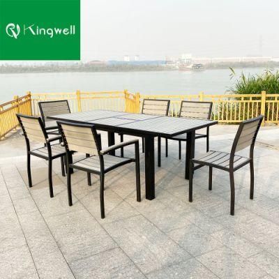 Outdoor Restaurant Furniture Plastic Wood Extendable Dining Table Sets for All Weather