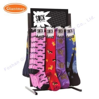 Double Sided Countertop Rotating Metal Display Sock Rack with Hooks