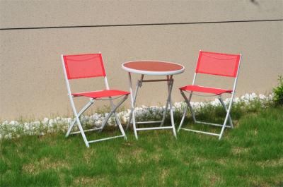 Customized Color Outdoor Steel Bistro Folding Chairs &amp; Table Textilene Set