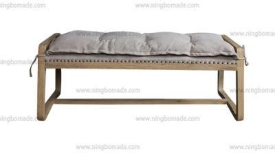 Antique Design Rustic Style Furniture Weather Oak and Sand Grey Linen Bed End Bench