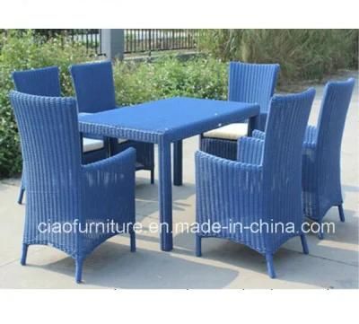 Blue Colour Patio Furniture Wicker Dining Set Chair and Table
