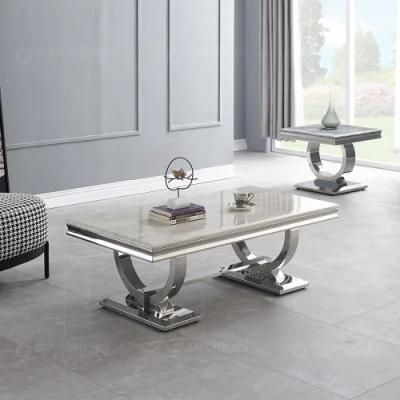 European Living Room Furniture Marble Top Stainless Steel Coffee Table