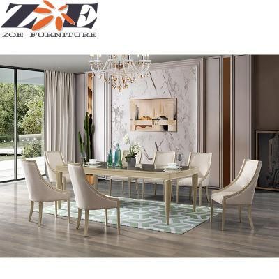 Global Hot Sale Solid Wood High Gloss Golden Dining Tables and Chairs