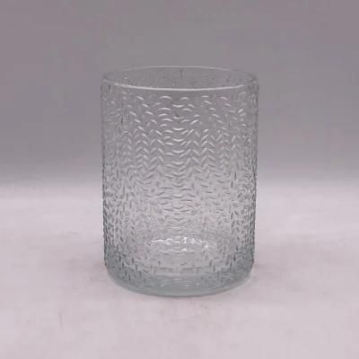 Cylinder Glass Candle Holder with Leaves Pattern and Various Color