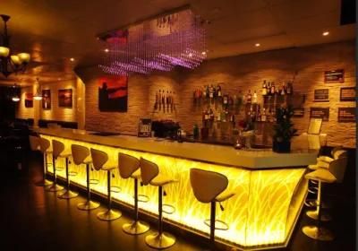 Customized Corian European Bar Furniture LED Lighting Bar L Shaped Coffee Bar