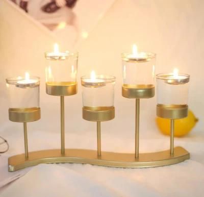 European Glass Candlestick Glass Tealight Glass Candle Holder with Metal Base