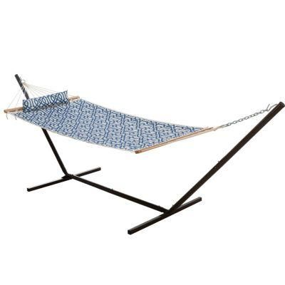 Single Quilted Hammock with Space Saving Stand and Pillow Combo Blue Printed
