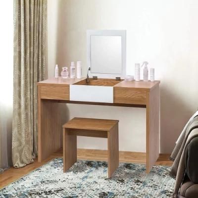 European Style Black and White Lift to Open Top Dressing Makeup Vanity Table with Mirror Storage Department Stool.