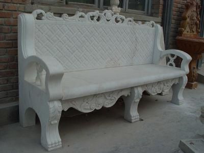 European Style Hand Carved White Marble Bench Long Marble Chair for Garden Decoration