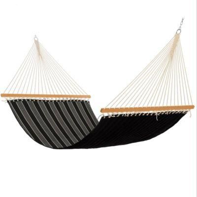 Double Two Person Polyester Spreader Bar Hammock Quilted Fabric Black Grey