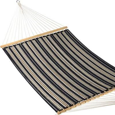 Two Person Polyester Quilted Fabric Hammock with Spreader Bars Charcoal Grey Stripe