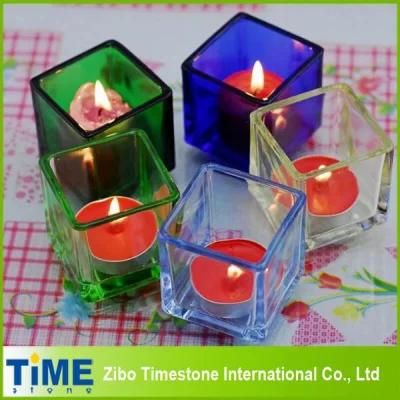 Colored Square Glass Candle Holder (TM1525)