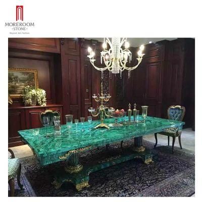 European Luxury Gemstone Malachite Dining Table Home Used