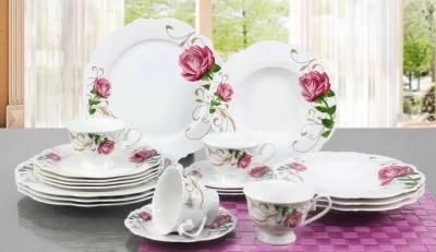 Eco Friendly European Porcelain Rose Printing Dinner Sets Ceramic Tableware Bone China