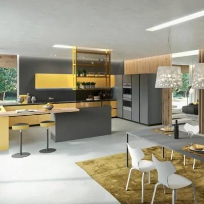 Custom Simple European Style Yellow Painting MDF Kitchen Furniture