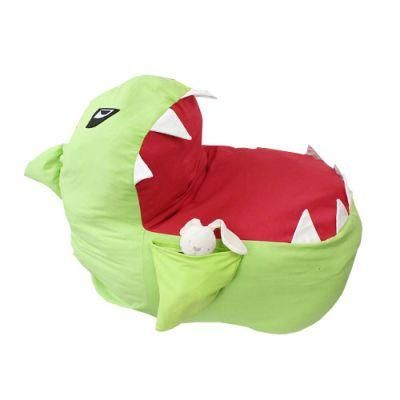 Cute Shark Bean Bag Chair Cover Kids, Soft Canvas Stuffed Animal Storage Bags Child Bedroom, Organizer Plush Toy, Towels &amp; Clothes (No Stuffing) -Green