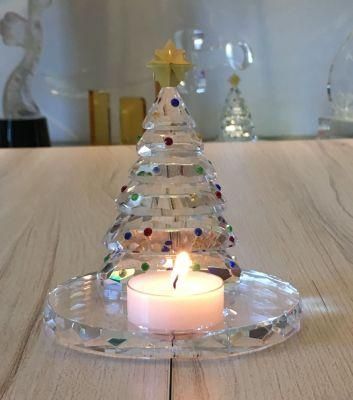 Crystal Glass Chirstmas Tree Candle Tray Cross Candle Holders for Holiday Decoration