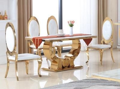 Living Room Furniture European Style Luxury Marble Top Gold Round Dining Table