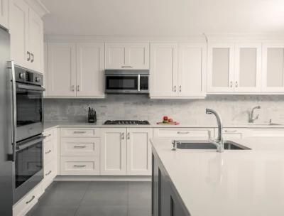 Durable Popular PVC Edge and Comfortable Blue White Kitchen Island White Shaker Kitchen Cabinets