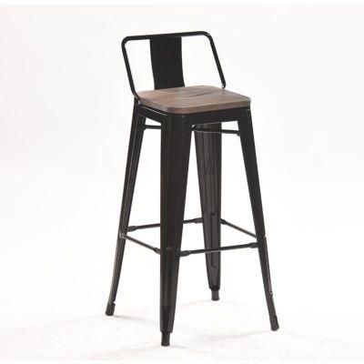 European Outdoor Restaurant Cafe Counter Stool with Wood Seat Loft Home Metal High Stool
