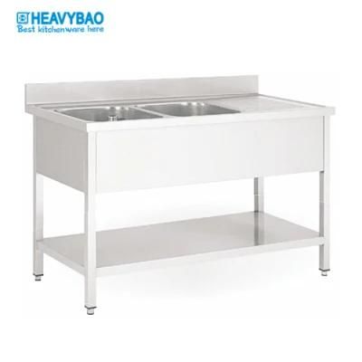 Heavybao European Style Ss Working Table with Double Sink/Portable Deep Stainless Steel Sink for Restaurant Kitchen Wholesale