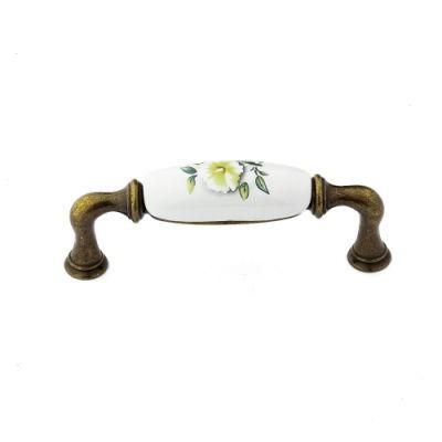 Colorful European Ceramic Zinc Alloy Handles and Knobs Brushed Gold Kitchen Cabinet Handle