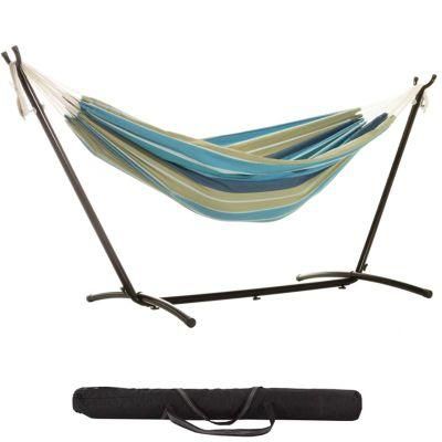 Brazilian Polycotton Hammock with Space Saving Stand Carry Bag Included Orange Blue Stripe