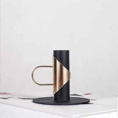 New Design Creative Metal Cutting Black Gold Iron Candlestick Base