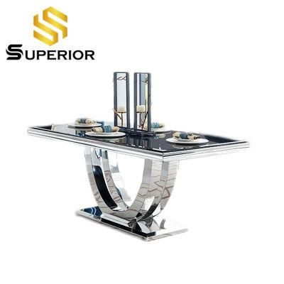 New Product European Style 6-Seater Metal Chromed Glass Dining Table