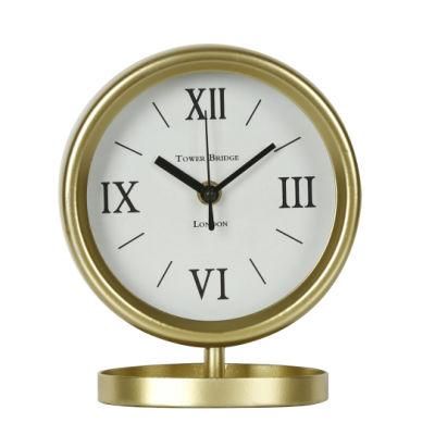 Shinning Golden Color Metal Table Clock, Iron with Glass Cover Desk Clock