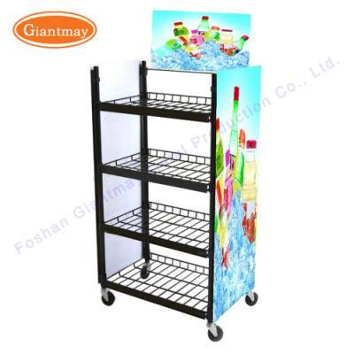 Floor Standing Moverable Metal Display Stand Flat Shelves with Wheels