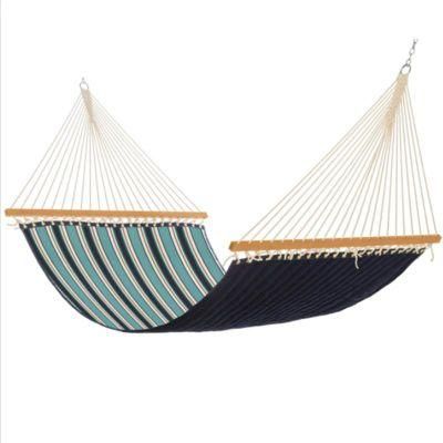 Double Two Person Polyester Spreader Bar Hammock Quilted Fabric Green Black