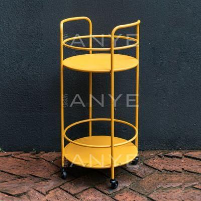 Durable Solid Steel Rust Resistant Mobile Drink Truck Two Layers Side Table with 4 Wheels