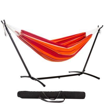 Brazilian Polycotton Hammock with Space Saving Stand Carry Bag Included Red Orange Stripe