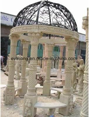 European Style Outdoor Gazebo Marble Sculpture Pavilion with Metal Roof