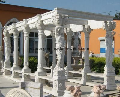 Natural Marble Carving Stone Pavilion Garden Gazebo with Lady Column for Outdoor Decoration
