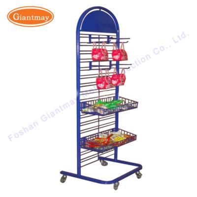 Durable Retail Store Wire Iron Wrought Hanging Display Rack with 4 Wheels