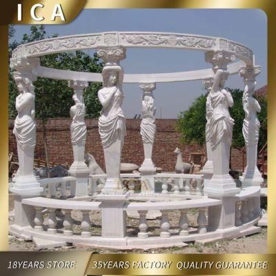 Outdoor High Polished Marble Gazebo with Woman Statue for Sale