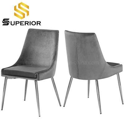 European Style Silver Stainless Steel Stand Velvet Upholstered Dining Chair