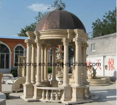 High Quality Yellow Marble Pavilion with Strong Columns and Solid Dome Roof
