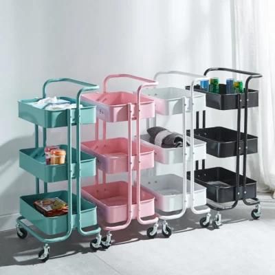 3 Tier Kitchen Storage Trolley Multipurpose Moveable Rolling Cart Bathroom Rack Shelf