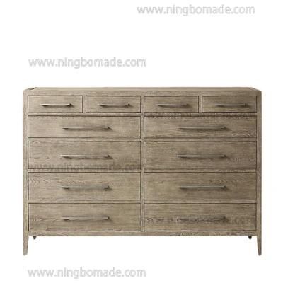 Antique French Eco-Friendly Trend Furniture Brushed Grey American Ash Twelve Drawers Chest of Cabinet